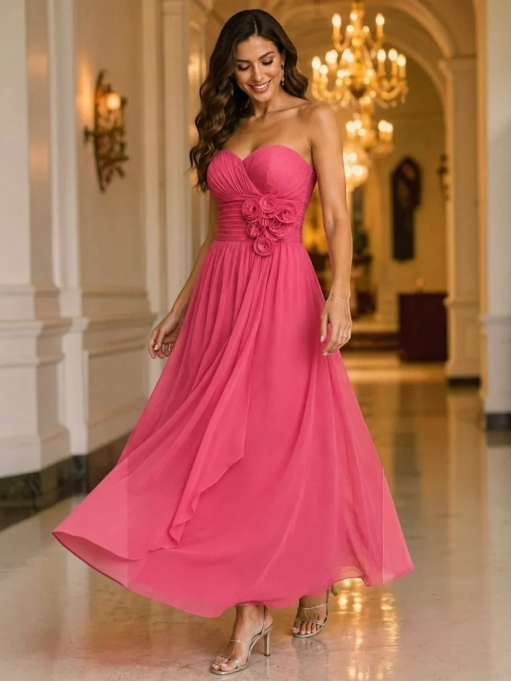 Va Va Voom Fuchsia Pink Strapless Sweetheart Formal Gown Maxi Dress S - Picture 6 of 9